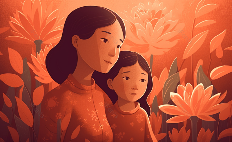 母女花丛依偎母亲节手绘背景,插画/手绘图,插画/手绘图库,插画/手绘图下载,插画/手绘